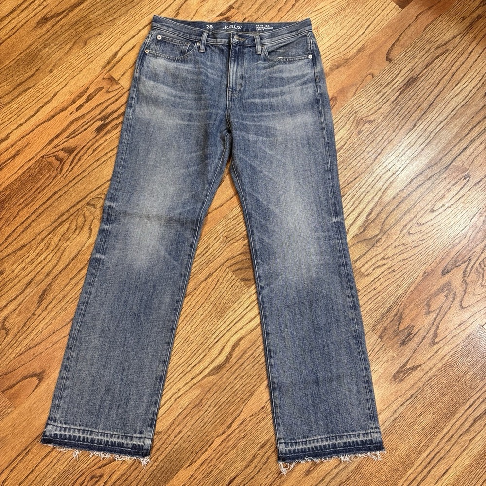 J.Crew 84 Straight Jeans Womens 28 Blue Medium Wash Frayed Hem Denim Pants